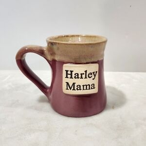 Harley Mama Maroon Tan Drip Pottery Stoneware Coffee Cup Mug XL 20 Oz